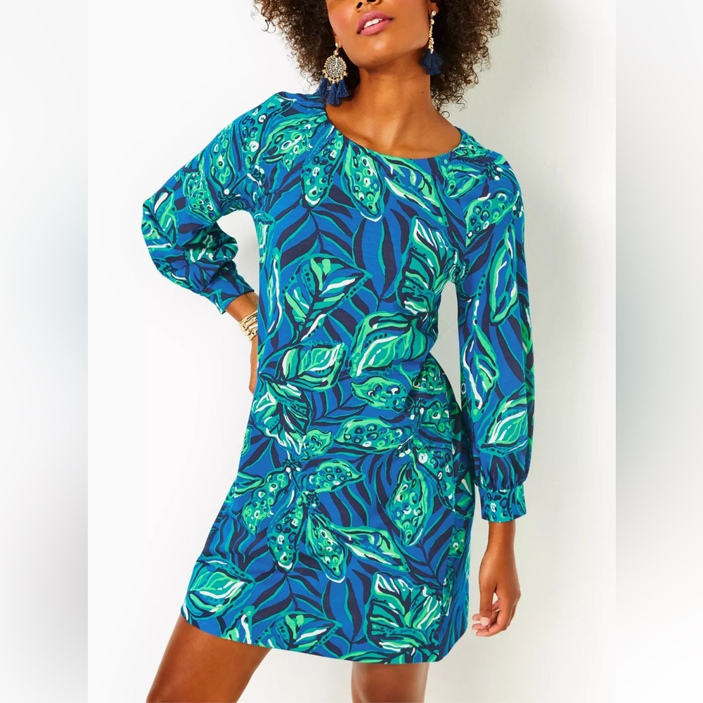 NWT Lilly Pulitzer Sz M Elianna Cotton T-Shirt Dress-Indigo Breeze Shady Gators
